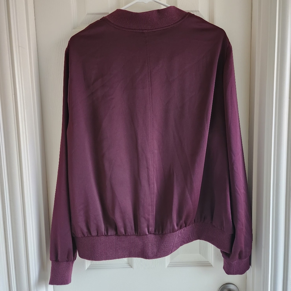 Lane Bryant Satin Bomber Jacket O-Ring Zipper Pull Athleisure Plum Size 16 - Picture 9 of 9